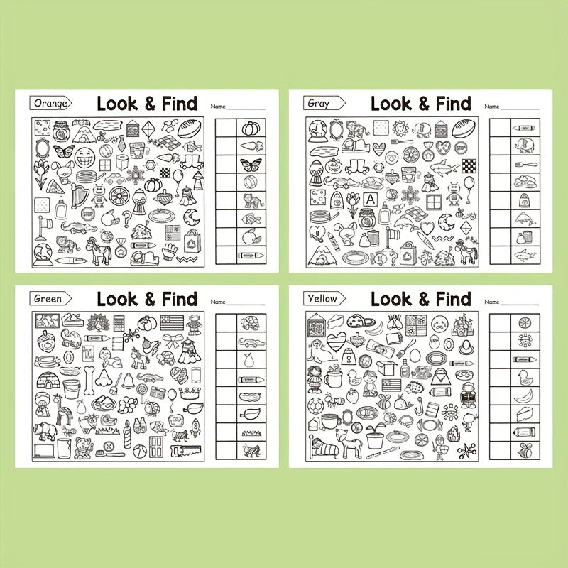 Livre d'activités interactif de cherche-et-trouve à colorier – Livre de puzzles d'objets cachés pour enfants avec des jeux de cherche-et-trouve, des exercices d'association, des pages de coloriage créatives et des activités d'apprentissage éducatives