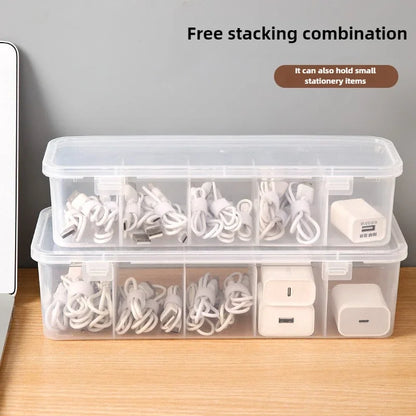 Transparent Cable Organizer Box – Dustproof Storage Case with Lid for Office, Home & Desk Organization