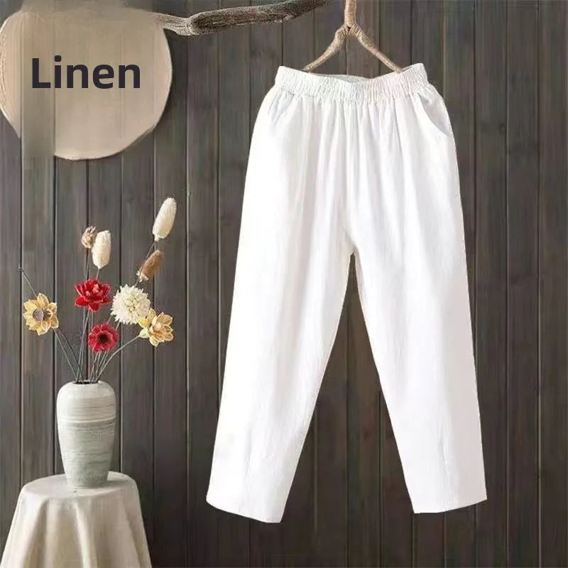 Women's Summer Cotton Harem Pants – Lightweight Loose High-Waist Cropped Trousers, Korean-Style Casual Plus Size Pants