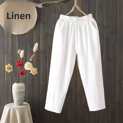 Women's Summer Cotton Harem Pants – Lightweight Loose High-Waist Cropped Trousers, Korean-Style Casual Plus Size Pants