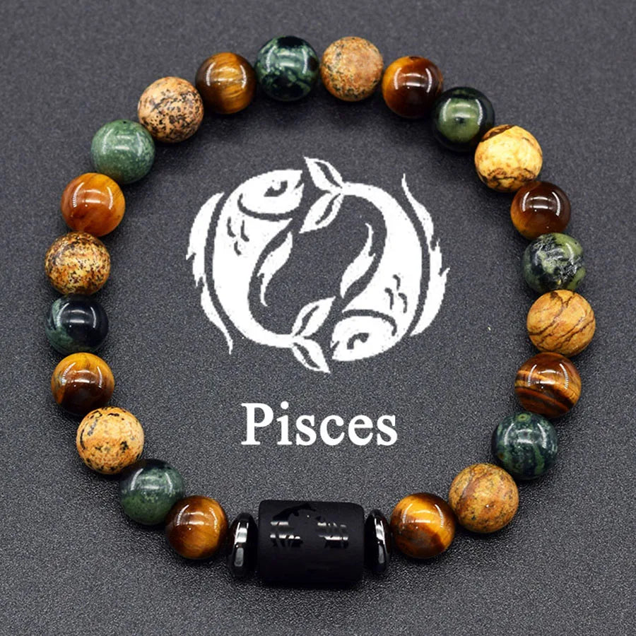Pulsera de constelación de 12 signos del zodiaco – Brazalete con dije de astrología para hombres y mujeres | Regalo de joyería de amistad Aries, Virgo, Leo y Libra
