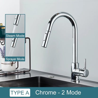 Black Kitchen Faucet – Single-Handle Pull-Out Mixer Tap with 2-Function Spray, Hot & Cold Water, Deck-Mounted Sink Faucet