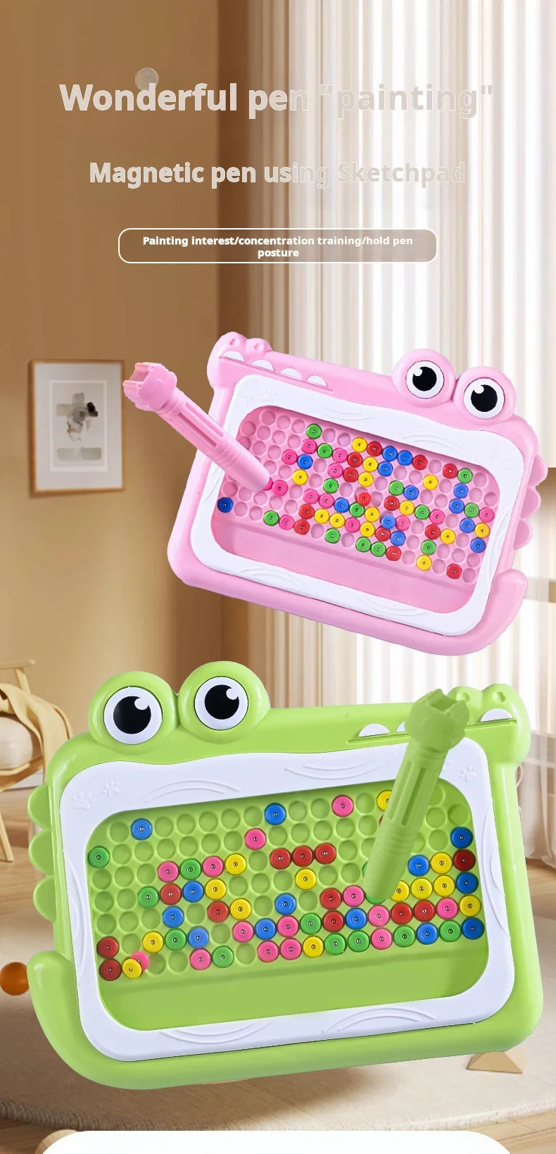 Pizarra magnética de cuentas para niños – Juguete educativo Montessori para garabatear con bolígrafo de rompecabezas, juego creativo de dibujo y aprendizaje para niños de 3 a 8 años, regalo STEM interactivo
