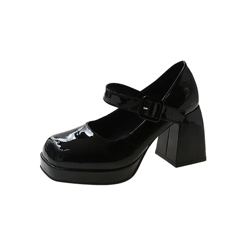 Women's Platform Square Toe Pumps – 7cm Chunky Heel High Heels in Orange, Non-Slip Dress Shoes with Big Size Options