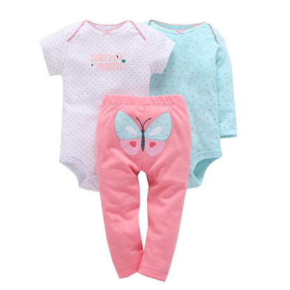 3PCS Baby Bodysuit Set – Soft Cotton Long & Short Sleeve Infant Rompers with Comfortable PP Pants for Baby Boys & Girls