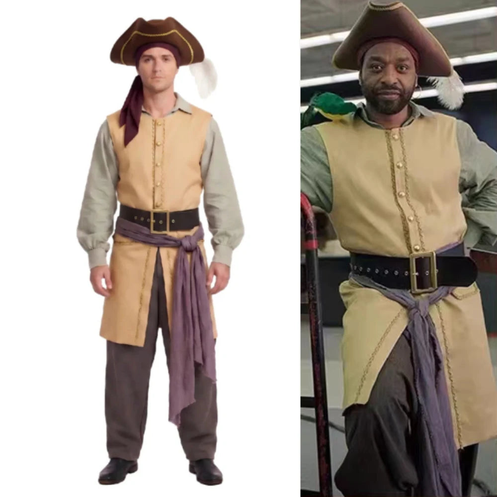 Captain Clark Pirate Cosplay Costume Set – Waistcoat, Shirt, Hat, Waist Sash & Belt Outfit for Halloween, Masquerade & Roleplay Parties