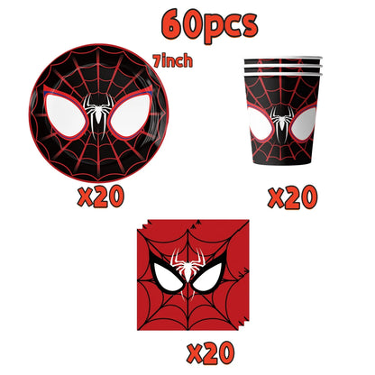 Spider Hero Birthday Party Supplies Set – Kids' Party Tableware Kit with Plates, Cups, Tablecloth, Backdrop, Balloons & Decorations