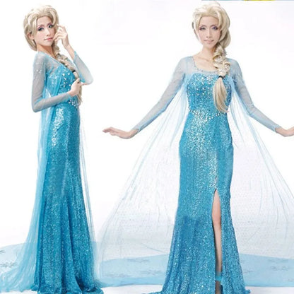 Ice & Snow Princess Cosplay Dress – Elsa-Inspired Adult Performance Costume