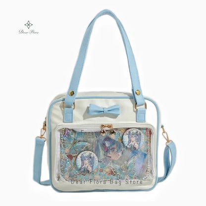 Bolso Y2K lindo con moño Ita – Bolso de hombro transparente para mujer y niña, bolso tote de exhibición de insignias DIY, bolso bandolera de moda Lolita con diseño de moño Kawaii