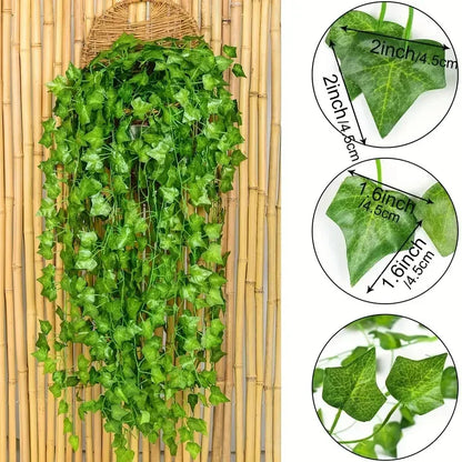 Artificial Ivy Vine Garland – Realistic Faux Green Leaf Rattan Creeper for Garden, Wedding Decor, Party Decorations, Hanging Plants & Home Decoration
