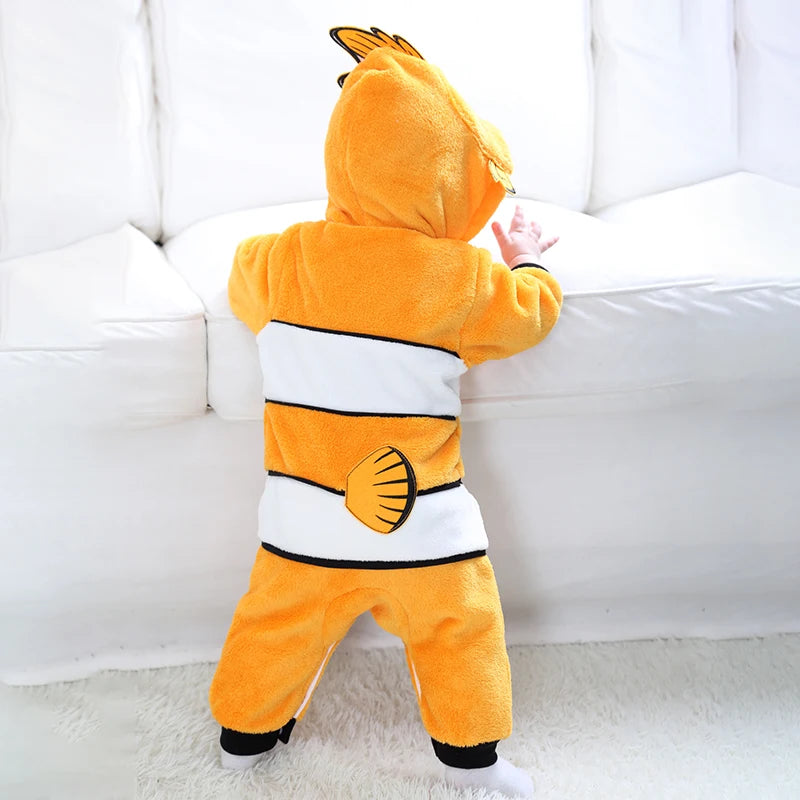 Nemo Baby Romper Onesie – Cute Hooded Cartoon Pajamas & Cosplay Costume for Newborn Boys & Girls