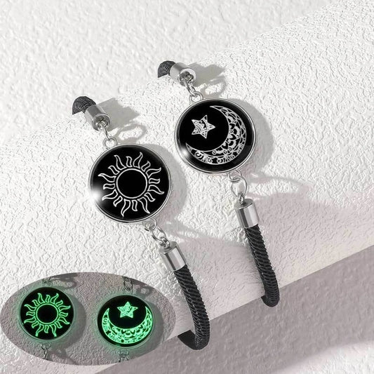 Luminous Sun & Moon Couple Bracelets – Handmade Braided Rope Matching Charm Bracelets for Men & Women | Romantic Jewelry Gift