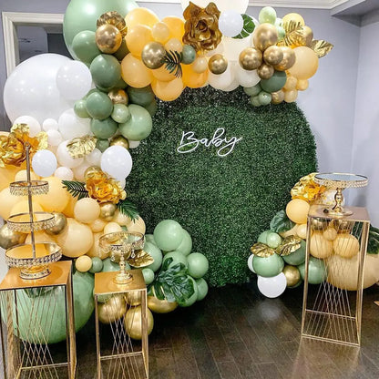 40PCS Sage Green Gold White Latex Confetti Balloons – Elegant Balloon Set for Baby Shower, Birthday, Wedding & Party Decorations