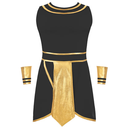 Men’s Ancient Greek & Egyptian Pharaoh Cosplay Costume – Metallic Shiny Toga Robe with Sleeves for Halloween & Roleplay