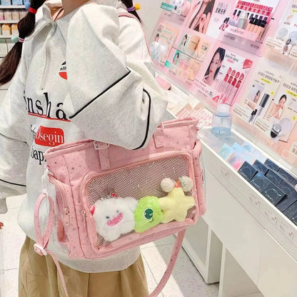 Bolsa Ita Japonesa Y2K para Mujer – Bonito Bolso de Hombro Transparente Lolita, Bolso Cruzado Grande de Exhibición DIY, Cartera de Moda Kawaii para la Escuela, Viajes y Uso Diario