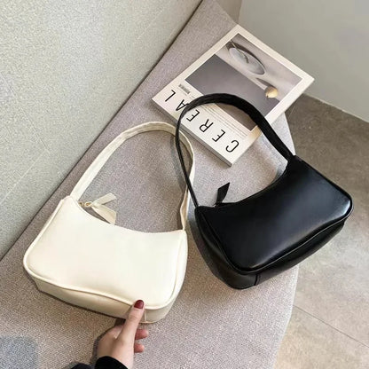Bolso de hombro retro de piel sintética para mujer – Bolso de mano de moda con asa superior, monedero informal de color sólido para mujer