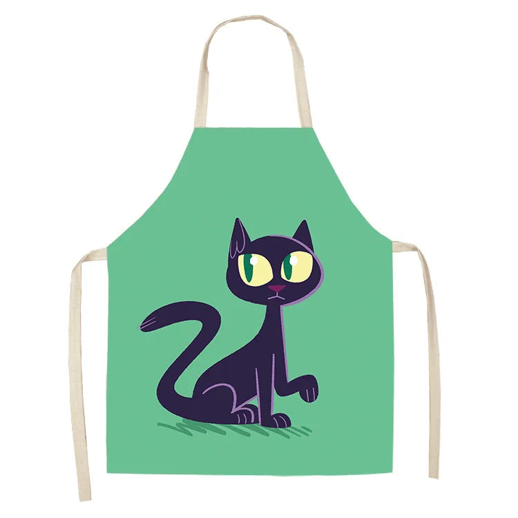 Cute Cartoon Cat Kitchen Apron – Linen Baking & Cooking Apron for Women, Men & Kids, Kitchen Accessories
