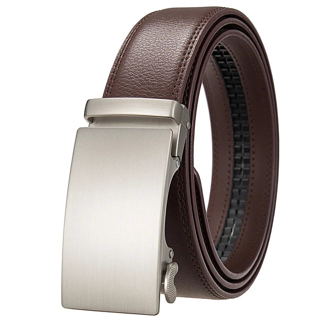 Plyesxale Men's Brown Leather Belt 2026 – Automatic Buckle Vintage Belt for Jeans, Luxury-Style Casual Waist Strap, Ceinture Homme B9