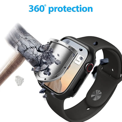 Funda con protector de pantalla de cristal templado para Apple Watch Series 10, 9, 8, 7, 6, SE y 5 (38 mm-46 mm) – Cubierta protectora completa 2 en 1