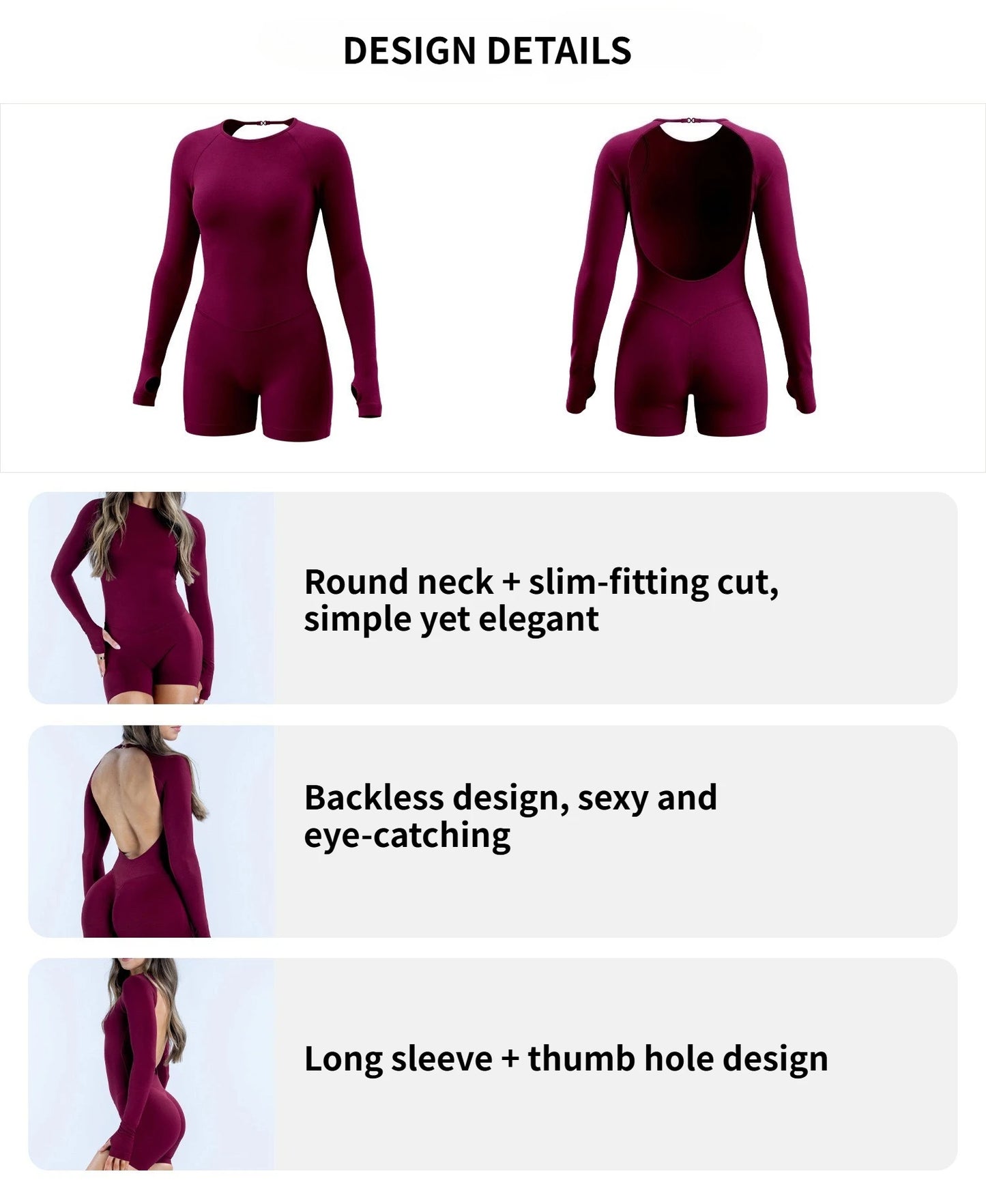 Denyf Women’s Activewear Bodysuit – Backless One Piece Long Sleeve Seamless High Stretch Yoga, Run & Gym Fitness Suit