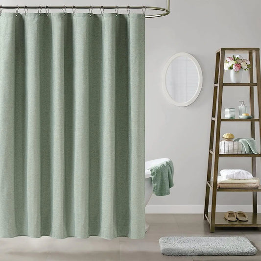 Cortina de ducha de lino de lujo – Cortina de baño de tela impermeable con ganchos de metal