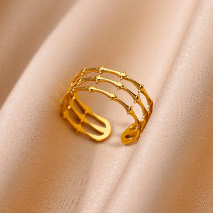 Anillo abierto grueso dorado vintage – Anillo llamativo geométrico de acero inoxidable para mujer