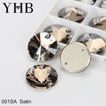 Strass à coudre YHB Crystal Rivoli – Pierres à coudre plates en verre pour vêtements, sacs et artisanat de bricolage