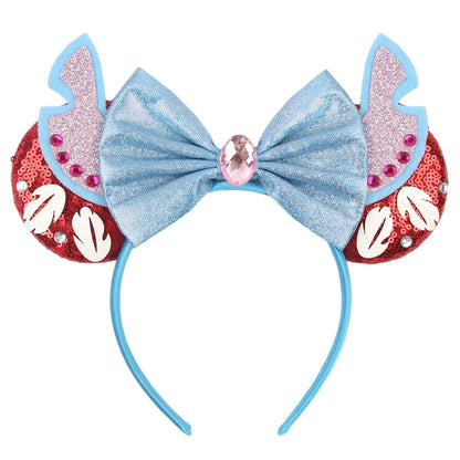 Diadema de orejas de Mickey Mouse de Lilo & Stitch – Lazo de lentejuelas de 5" Accesorio para el cabello de dibujos animados para mujeres y niñas | Diadema para fiestas y festivales