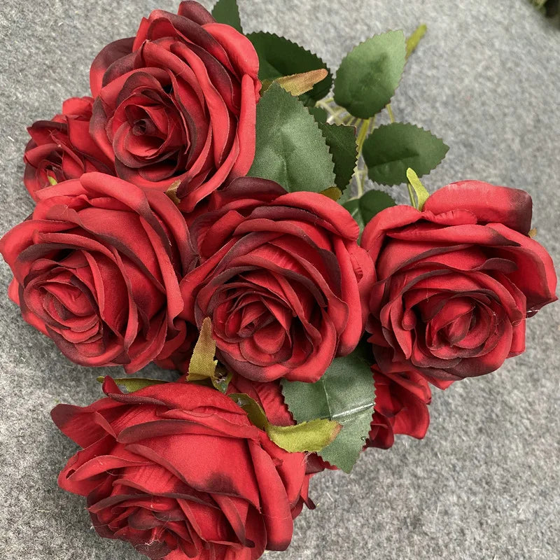 9 Heads Artificial Camellia Rose Bouquet – Realistic Faux Flowers for Wedding Decor, Party Displays, Home Decoration & Floral Gifts