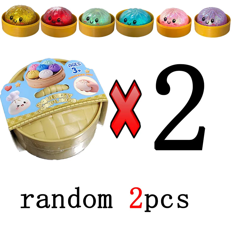 1–12PCS Glitter Dumpling Squishy with Box – Sensory Squeeze Stress Relief Fidget Toy, Glitter Dumplings Set