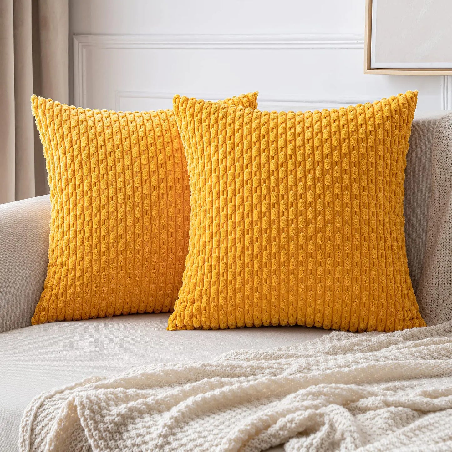 Funda de almohada a rayas verdes de pana - Funda de cojín decorativa rústica bohemia de 20x20 pulgadas para sofá y sala de estar