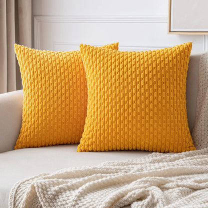 Funda de almohada a rayas verdes de pana - Funda de cojín decorativa rústica bohemia de 20x20 pulgadas para sofá y sala de estar
