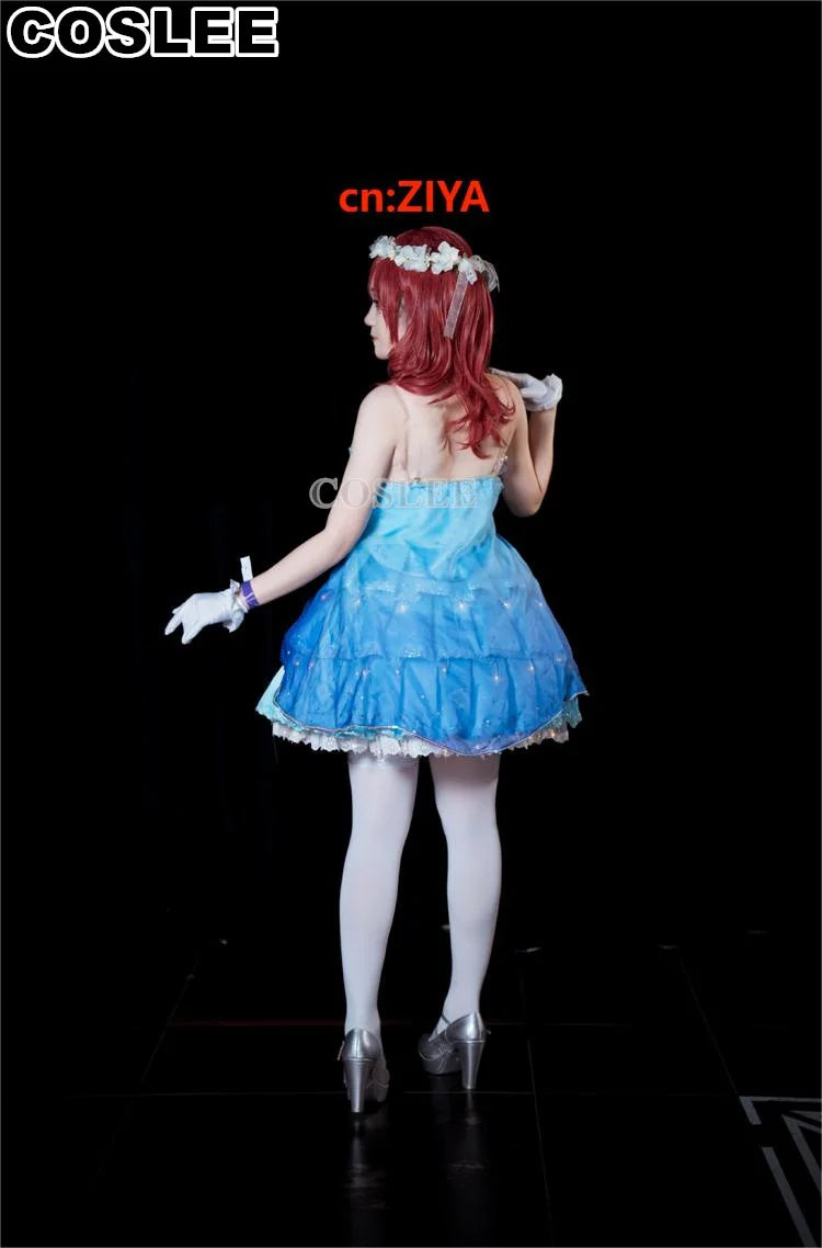 COSLEE LoveLive Aqours “The Dreaming Gate” Cosplay Costume – All Members Blue Singing Dress (Nozomi, Nico, Hanayo, Maki)