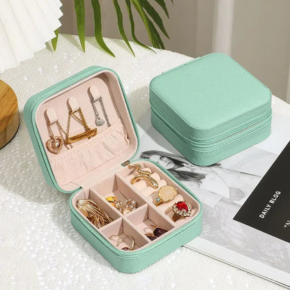 Portable Leather Travel Jewelry Organizer Case for Rings, Earrings, Necklaces & Accessories Storage