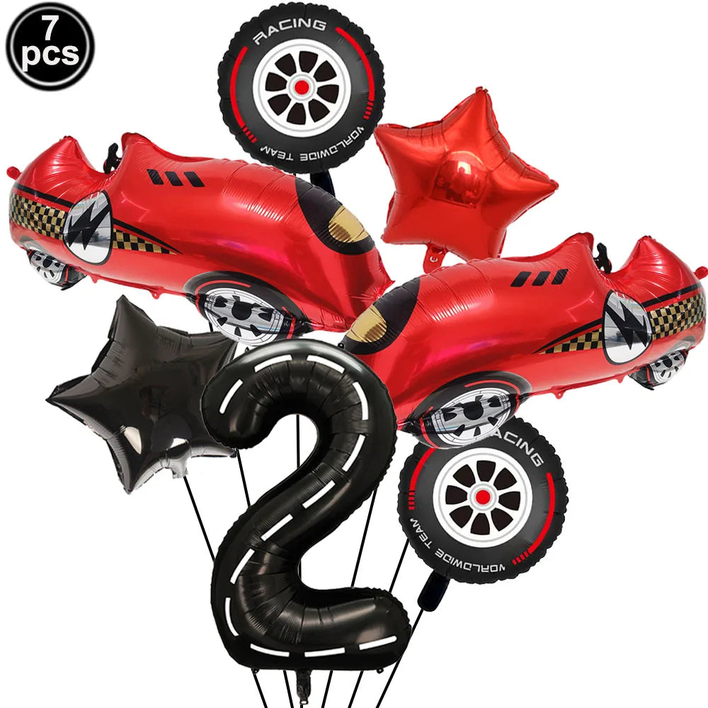 Racing Car Birthday Party Decorations – Race Car, Tire Wheel, Traffic Cone & Checkered Balloons for Kids' Racing-Themed Parties