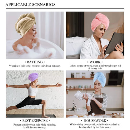 Toalla de microfibra para el cabello – Turbante absorbente de secado rápido para mujer, ducha y spa