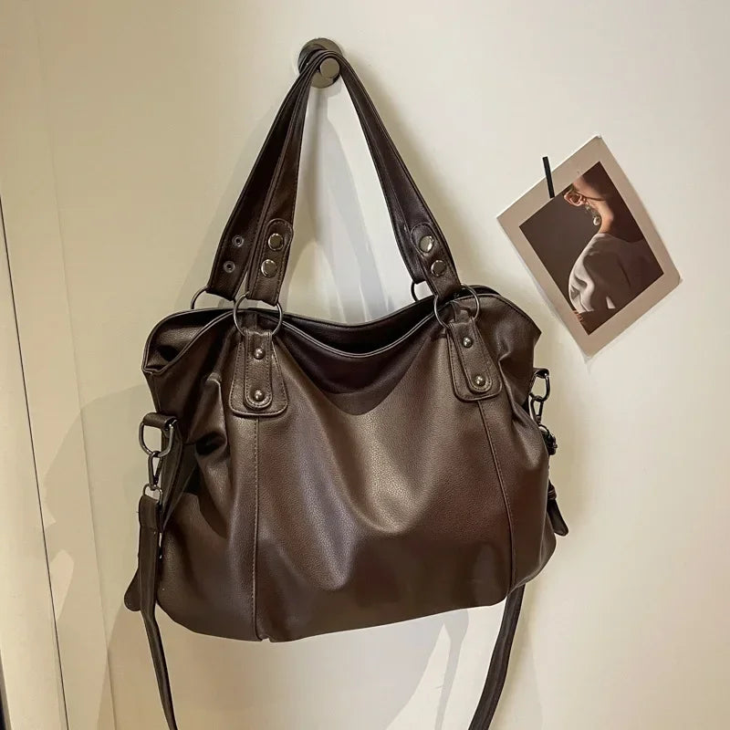 Women’s PU Leather Shoulder Bag – 2026 Fashion Handbag with Soft Interior Compartment, Contrast Color Design, Zipper Closure, Stylish Everyday Purse for Work, Travel & Casual Use
