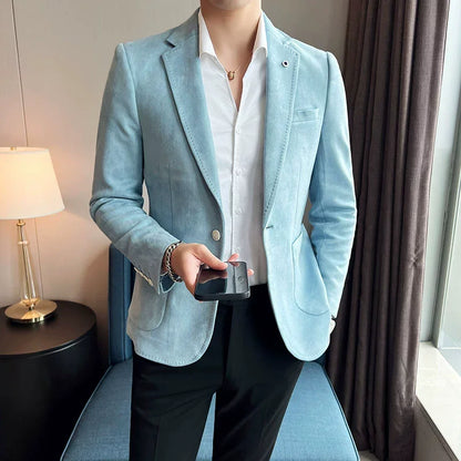 Blazer de terciopelo ajustado para hombre – Chaqueta de traje de lujo de piel de ciervo, abrigo elegante para negocios, casual, bodas, con tallas grandes