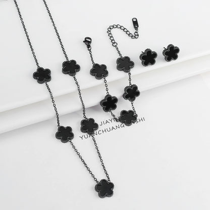 3Pcs Women’s 18K Gold Plated Five Leaf Flower Jewelry Set Clover Necklace Earrings Bracelet Party