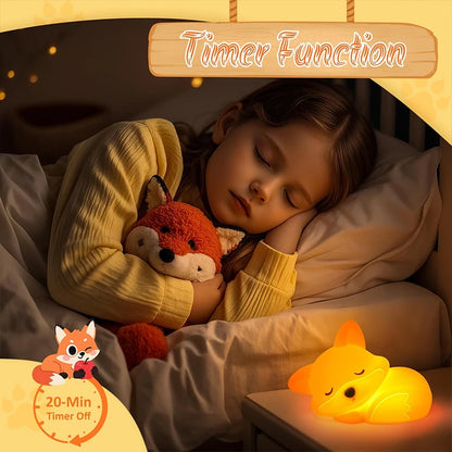 Cute Fox Silicone Night Light – Squishy Rechargeable Touch Lamp with Dimmable Brightness & Timer, Cozy Bedside Nursery Gift