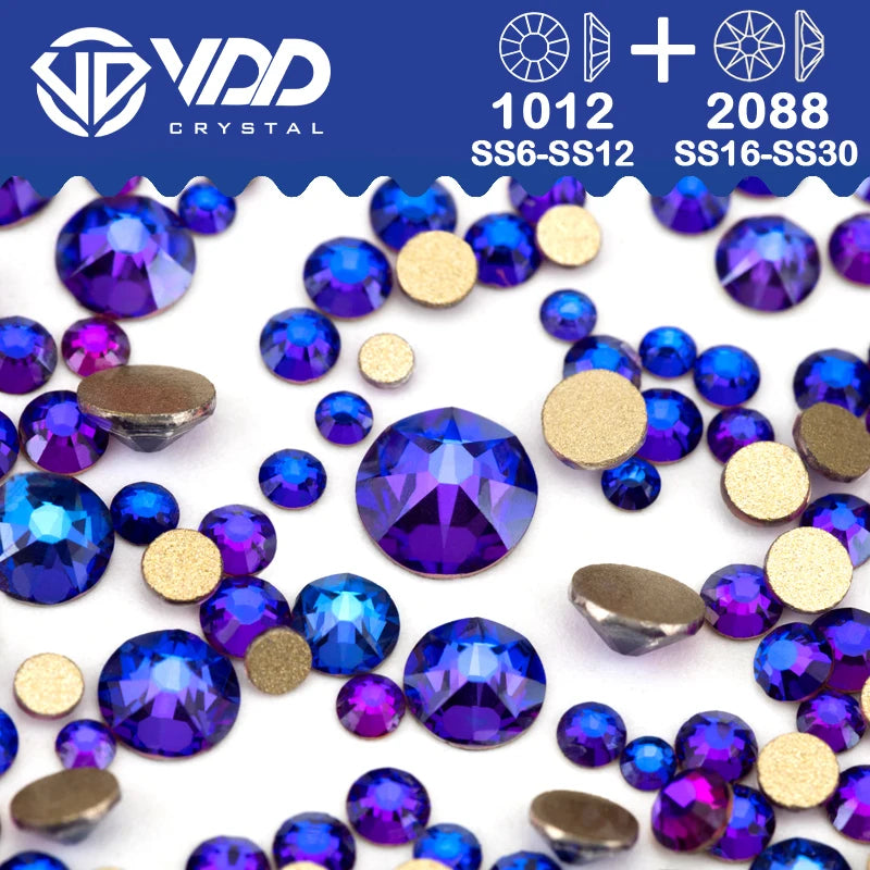 VDD Piedras Preciosas de Cristal Doradas de Fondo Plano – 2088 Cristales de Strass para Arte de Uñas, Manualidades y Decoraciones DIY