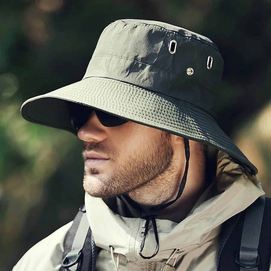 Men's Summer Wide Brim Bucket Hat – Waterproof UV Protection Fisherman Sun Hat for Hiking, Fishing, Climbing & Outdoor Activities