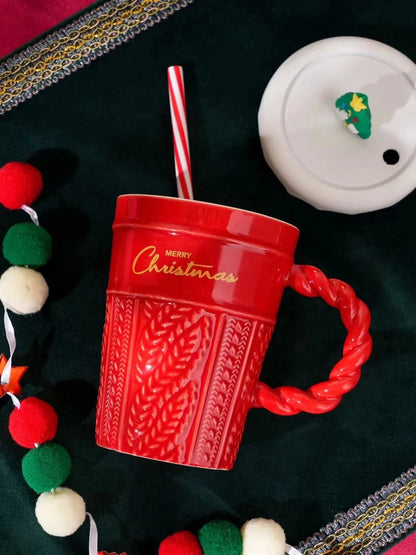 Creative Christmas Ceramic Mug – Coffee & Drinking Cup with Lid and Spoon, Festive Xmas Gift for Children, Home & Office