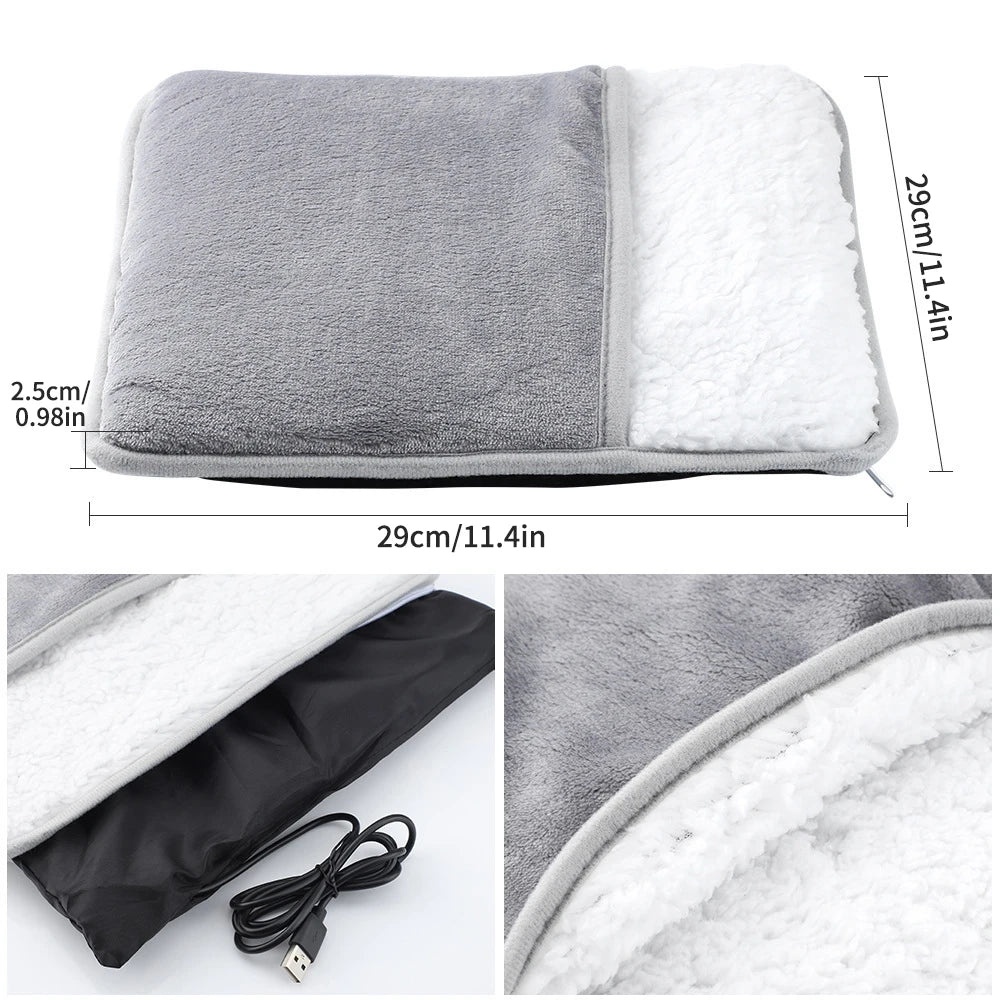Electric Foot Heating Pad – USB Rechargeable Plush Foot Warmer with Soft Washable Cover, Cozy Winter Foot Warming Mat for Home & Bedroom