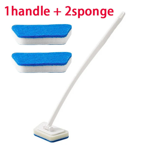 Brosse de nettoyage éponge de salle de bain – Outil de récurage multifonctionnel à long manche, brosse éponge amovible pour le nettoyage en profondeur des sols, baignoires, carrelages en céramique et surfaces domestiques