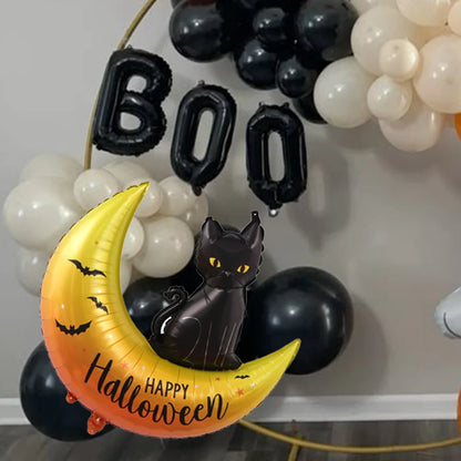 2PCS Black Cat Moon Halloween Foil Balloons – Happy Halloween Aluminum Mylar Balloons for Party Decorations, Favors & Gifts