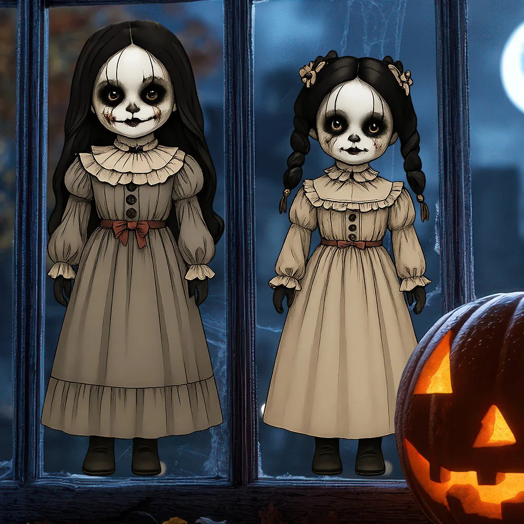 Terrifying Ghost Doll Halloween Wall Stickers, Removable PVC Horror Decals for Bedroom, Home Decor, Haunted House, Prank Props, and Halloween Party Decorations