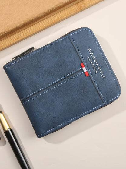 Cartera Trifold Retro de Cuero PU para Hombre con Monedero de Cremallera y Cierre de Hebilla