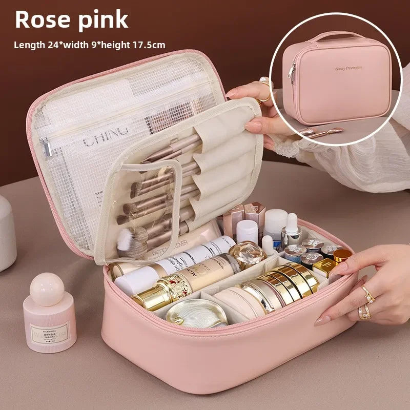 Bolsa de cosméticos de gran capacidad para mujer – Organizador de maquillaje de lujo portátil, neceser de viaje para productos esenciales de belleza, cuidado de la piel, cosméticos y accesorios personales