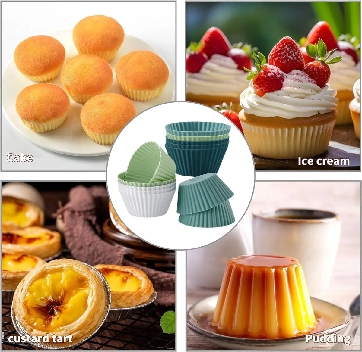 12PCS Reusable Silicone Cupcake Baking Cups – Non-Stick Muffin & Pancake Liners, Flexible Baking Molds in Assorted Random Colors
